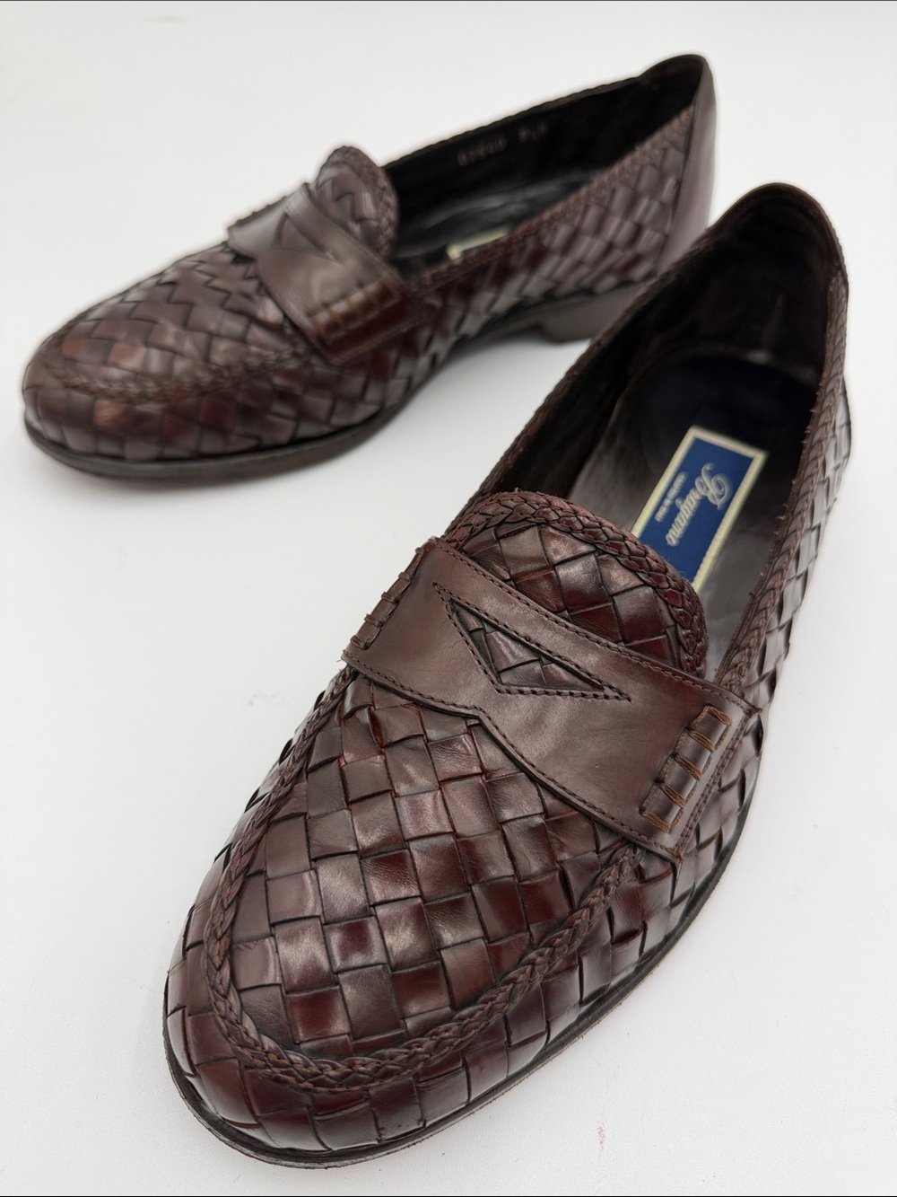 BRAGANO COLE HAAN sz8.5W Brown Woven Moc Toe Penny Loafer